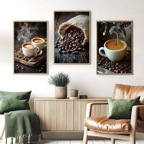 Impression sur toile grand format 60x90 cm triptyque de café sans cadre art mural abstrait