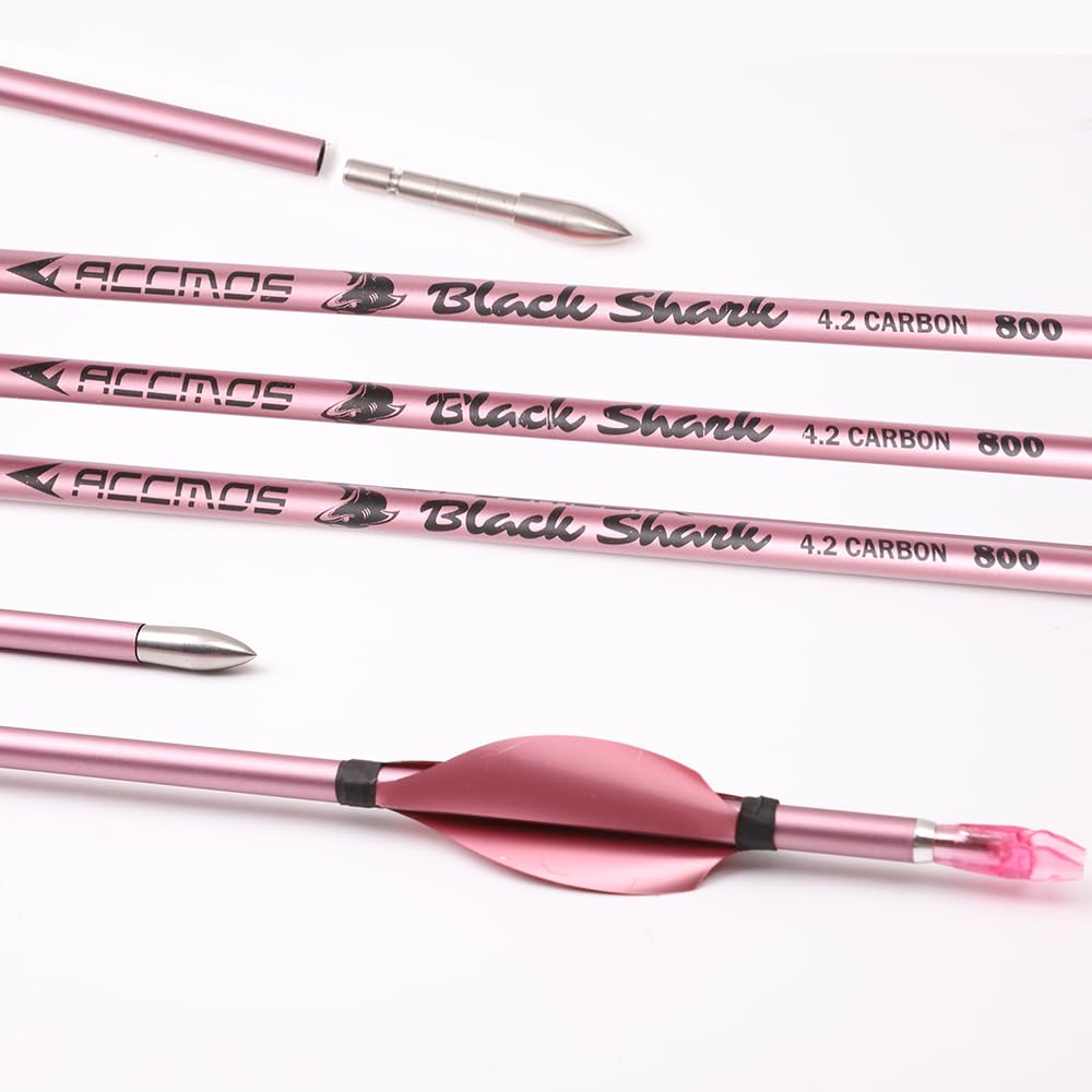 12 Stück ID 4.2mm Rosa Spiralfederpfeile Spine 500 600 700 800 900 1000 Pure-Carbon Pfeil für Compound Bogen Recurve Bogen Jagd Bogenschießen