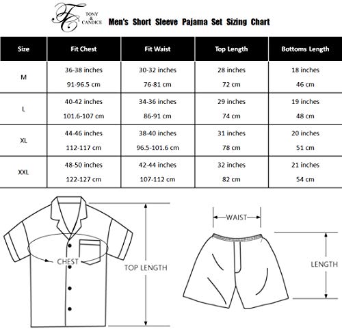 Tony And Candice Men's Short Sleeve Satin Pajama Set With Shorts (Medium, Blue/Golden) #TOP6