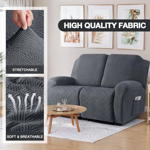 Image of Timeles Extra Wide Recliner Loveseat Cover Oversized Reclining Couch Covers Sofa Slipcovers Stretch Soft Washable (Two-Seater Oversized, Gray)