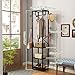 IBUYKE Coat Rack with Shelves, Freestanding Hall Tree with 3 Shelves and 8 Hooks, Industrial Clothes Stand for Entryway, Hallway, Bedroom, Black UTMJ088B