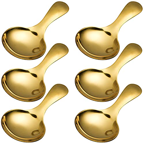Dadamong Short Handle Spoons Set Of 6, Stainless Steel Mini Salt Spoons For Condiments, Dessert, Tea, Coffee, Cake, Sugar, Stirring Spoon Coffeeware Teaspoon - 3.5 Inches (Gold) #TOP11