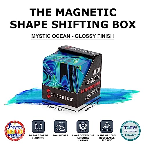 Image of Shashibo Shape Shifting Box - Award-Winning STEM Fidget Toy with Ultra Strong Magnets - Puzzle Cube Transforms Into 100+ Shapes, Perfect Sensory Gift for Kids, Teens, and Adults (Mystic Ocean)