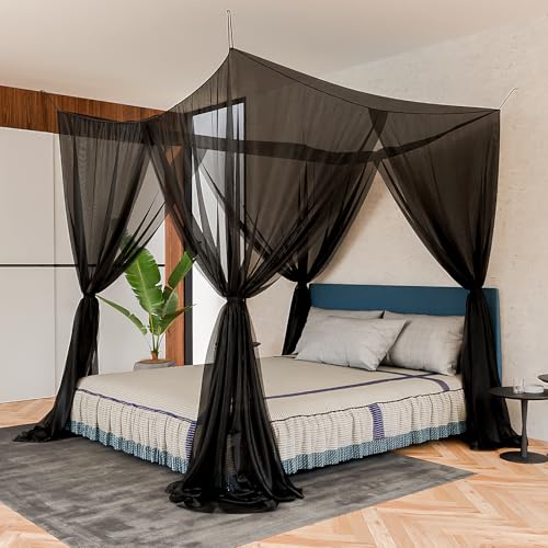4 Corner Mosquito Net for Bed, Black Canopy Bed Curtains for Full Queen King Size Bed, Gothic Bed Canopy for Patio Indoor Outdoor, Halloween Decoration (Black, 87X79X98"(Suggested for Full to King)) - Image 3