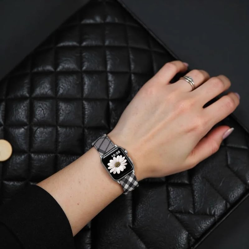 Classic Plaid Bands Compatible with Apple Watch Band 49mm 46mm 45mm 44mm 42mm 41mm 40mm 38mm, Checkered Design PU Leather Bracelet Strap for iWatch Series 10/9/8/7/6/5/4/3/2/1 Ultra SE - Image 7