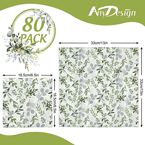 Anydesign 80Pcs Greenery Paper Napkins Disposable Green Leaves Luncheon Napkins Spring Summer Plants Dessert Dinner Hand Napkin For Birthday Wedding Baby Shower Supplies, 6.5 X 6.5 Inch #TOP1