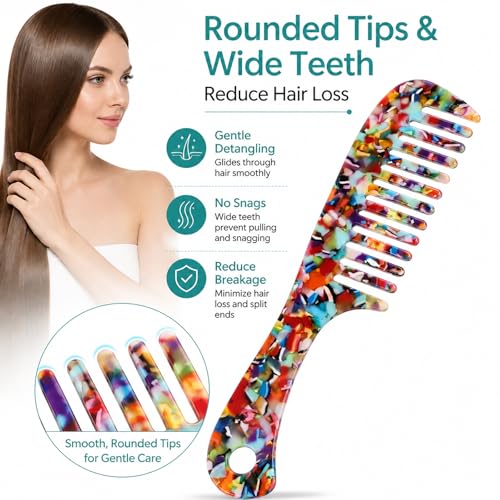 Peine de Dientes Anchos Acetato Multicolor para Cabello Rizado miniatura 5