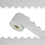 WUYUEJXI 65Feet Shine Scalloped Borders Bulletin Board Trim, Classroom Decoration Strips (Silver)