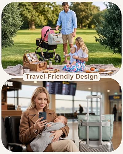 Image of FHELAD Diaper Bag Tote, Large Tote Diaper Bag with 16 inch Laptop Compartment, Baby Bag with Insulated Pocket for Mom and Dad, Ideal for Travel, Work (Morandi Grey)