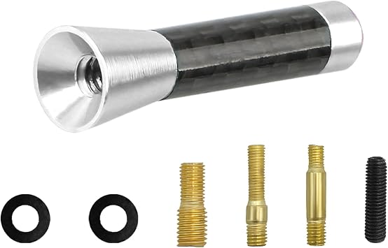 Car Short Antenna, 1.37 Inch Auto Radio Antenna with Screws and Rubber Gaskets, Aluminum & Carbon Fiber Short Car Roof Aerial Mast Replacement for AM/FM Radio Reception Silver