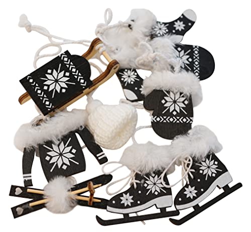 khevga 6er Set Christbaumschmuck Wintersport Weihnachtsanhänger aus Holz (schwarz) Cover
