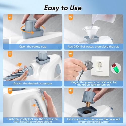 Image of Portable Steam Cleaner Machine with Fast Heating Technology, Chemical Free Deep Cleaning Steamer for Bathroom, Kitchen, Sofa, Curtains, Carpets & Hard Floor Surfaces (White)