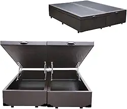 Cama Box KING SIZE com Bau Pistão a gás marrom corino Bipartido Blindado - 193x203 Real Comfort