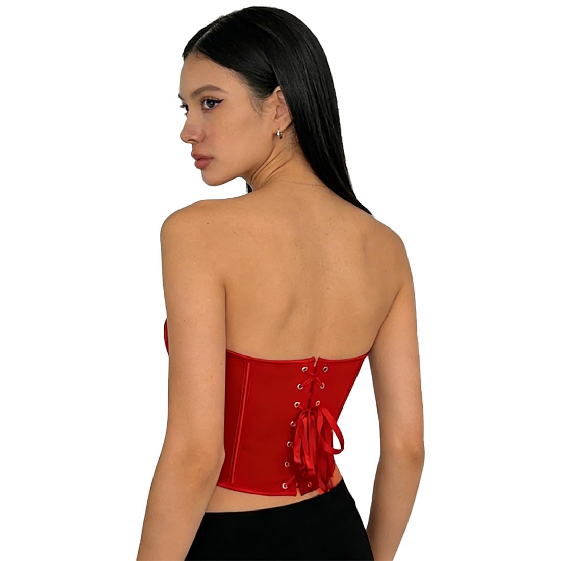 Harssidanzar RL031EU - Corsé sexy sin tirantes para mujer, con diseño de espiga, ajustable en la parte trasera