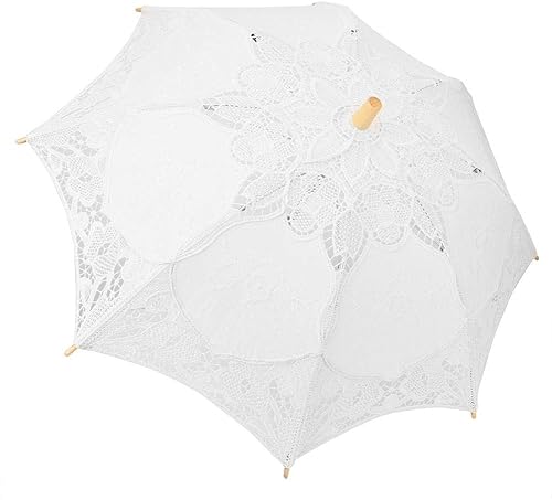 Miniatura 6 de TOPINCN Paraguas de novia hecho a mano de algodón con encaje sombrilla con mango de madera para bodas, fiestas, decoración, baile, fotografía