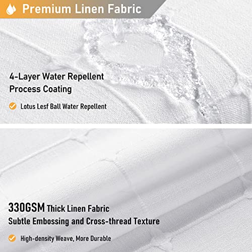 Image of BTTN White Boho Farmhouse Linen Thick Water Repellent Shower Curtain, 72x72 | Heavy Duty Fabric, 12 Plastic Hooks, Three-sided Tassels, Bohemian Country, Machine Washable, Wrinkle Free, Bathroom Decor