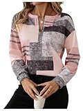 SOLY HUX Women's Color Block Printed Sweatshirt Half Zip Crew Neck Long Sleeve Casual Pullover Tops Pink Printed Medium