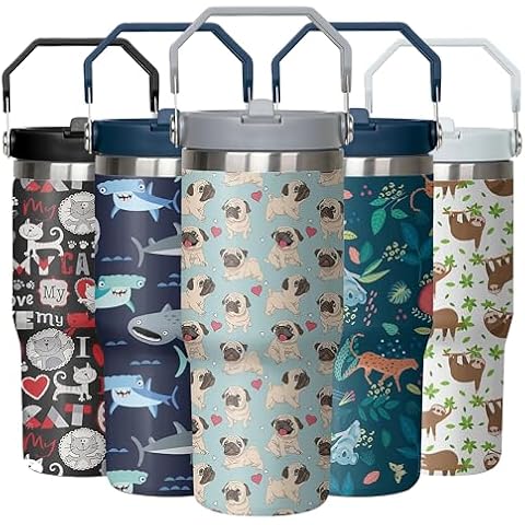 DDPODNQAK Pug Tumbler 30oz,Pug Lovers Gifts for Women Funny Birthday Gift for Youth Kids Travel Coffee Mug Cup Stainless Steel Tumbler with Handle Cover