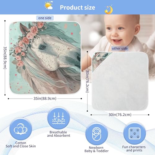 Image of YETTASBIN Horse Baby Towel, Ultra Soft Absorbent Cotton Baby Hooded Bath Towel for Newborn Baby Boy Girl, Toddler, Infant Registry Gift - 30 x 30 Inch