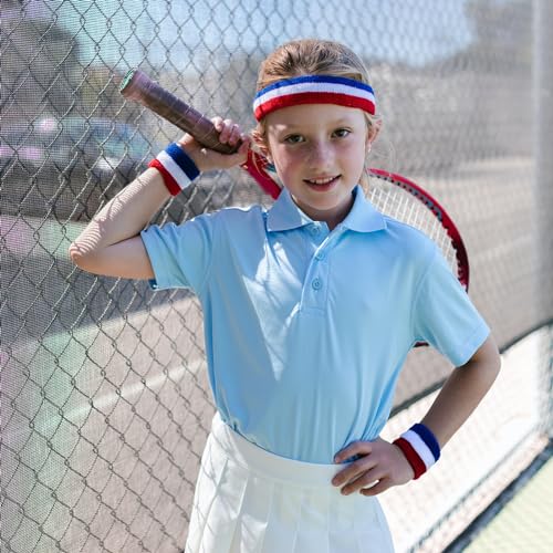 PATIKIL Sports Wristbands Headband Set, 7x8cm Cotton Terry Cloth Athletic Absorbent Sweatband 18x6cm Headband for Tennis Basketball Running, Red Yellow Green (1 Headband & 2 Wristbands) - Image 5
