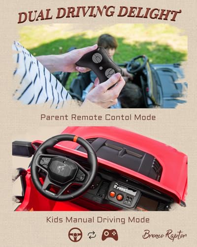 Image of First Ride On Ford Bronco 24V Ride on Toys for Boys & Girls, 2 Seater Kids Electric Car with Remote Control, Kids Ride on Truck with Rear Wheels Suspension, Led Lights, Safety Belt (24V, Red)