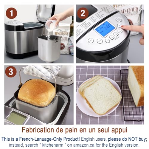 KITCHENARM 29 en 1 Machine à pain intelligente avec une interface utilisateur et une documentation 100% en français - 2 LB Machine à pain en acier inoxydable avec réglages sans gluten et pain complet by KITCHENARM - Image 4