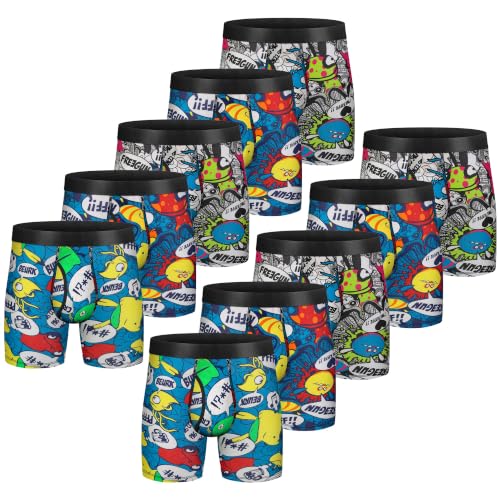 CONKEND Mens Boxer Briefs Cotton Underwear 6”no Ride up Regular Stretch Elastic Wide Band Boxer Briefs 10PCS XXL