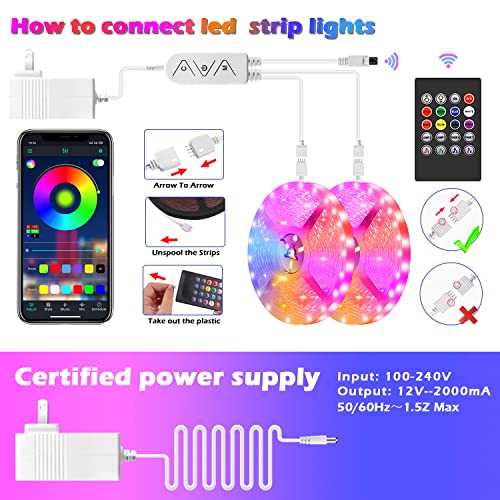 Led Strip Lights, 150Ft/45M Long Smart Led Light Strips Music Sync 5050 Rgb Color Changing Rope Lights,Bluetooth App/Ir Remote/Switch Box Control Led Lights For Bedroom,Home Decoration,Party,Festival #TOP1