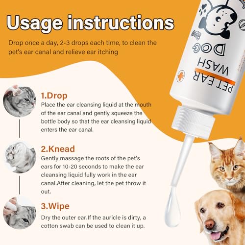 60ml Sanfte Ohrentropfen für Hunde und Katzen, Milde Ohrpflege & Reinigung, Beruhigt bei Juckreiz, Ohrenschmalz & Geruch, Ohrenreiniger
