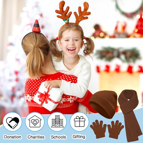 Image of JaGely 150 Pcs Kids Winter Beanies Gloves Scarf Bulk Warm Knit Hat Stretchy Full Fingers Gloves Scarves for Boys Girls