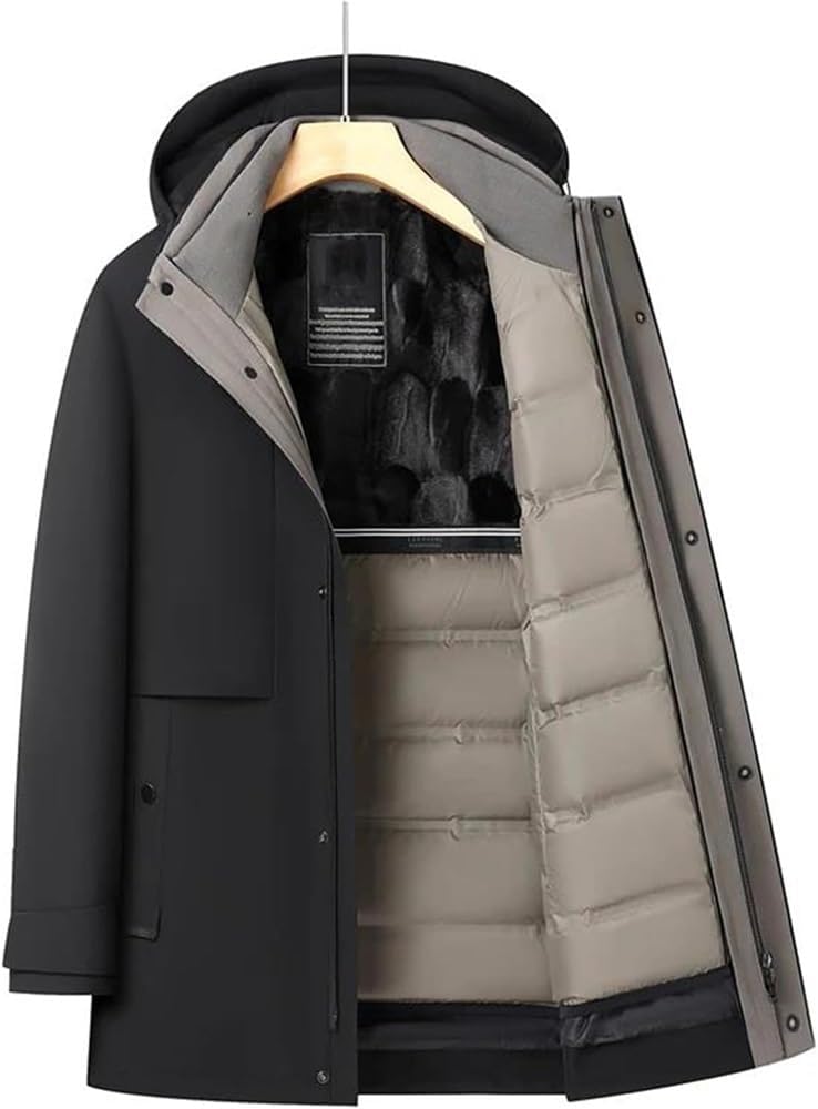 Men's Hooded Down Parka Jacket with Detachable Lining Windproof Warm Outdoor Coat Loose Fit Winter Jacket
