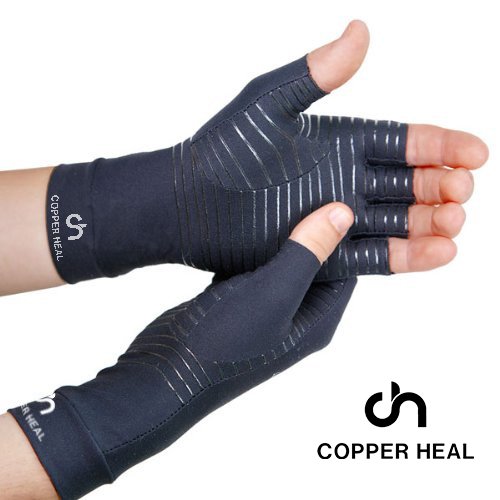 COPPER HEAL Arthritis Compression Gloves - Best Medical Copper Glove Guaranteed to Work for Rheumatoid Arthritis, Carpal Tunnel, RSI Osteoarthritis & Tendonitis Open in Fingers Fingerless Fit Size M