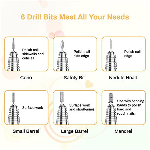 Moocii Elektrische nagelvijlen 6 boorbits 30000 RPM verstelbare snelheid nagelvijlen professionele elektrische nagelboor… - Afbeelding 6