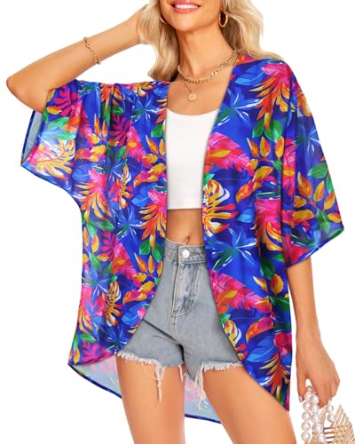 Image of Kimonos for Women Summer Cardigan Chiffon Floral Cover up Loose Casual Top Blouse