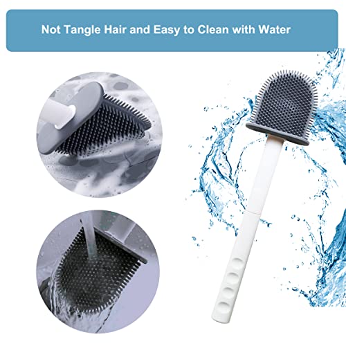 Toilet Brush With Ventilated Drying Holder And Algae Mud Mat Flat Flexible Toilet Bowl Scrubber 2 Toilet Brushes Floor Standing & Wall Mounted Without Drilling #TOP2