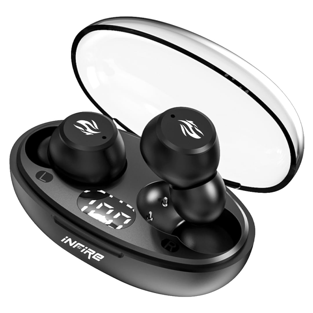 iNFiRe FireBud 62 TWS Earbuds 5.3 BT Version with 15 Hours Playback Time | Voice Assistant | Type C | LED Display | IPX5 Bluetooth Earbuds (Fusion Black)…