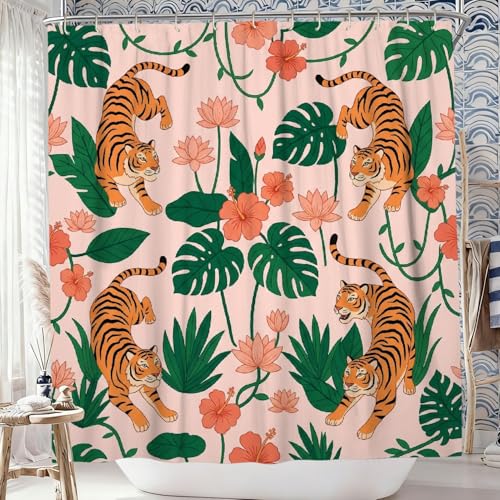 Rideau de douche tigre et nénuphar en polyester orange 183x183 cm