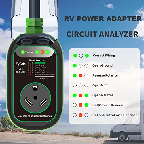 Image of EyGde 50 Amp to 30 Amp RV Adapter with Surge Protector, Patented 4500J 50 Amp Male to 30 Amp RV Adapter Plug, RV Circuit Analyzer Voltage Protector with Waterproof Cover, for Camper Travel Trailer