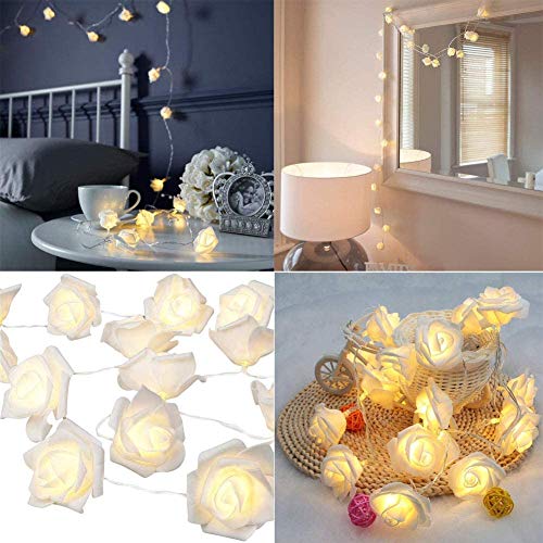 Ghirlanda luminosa a led di 10 rose bianche luce