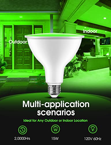 Image of L LOHAS LED PAR38 Green Flood Light Bulbs, Christmas Pure Green LED Flood Light Outdoor 120W Equivalent, 15 Watt Colored Porch Light Bulb E26 Base for Home Holiday Lighting Party Decoration, 2 Pack