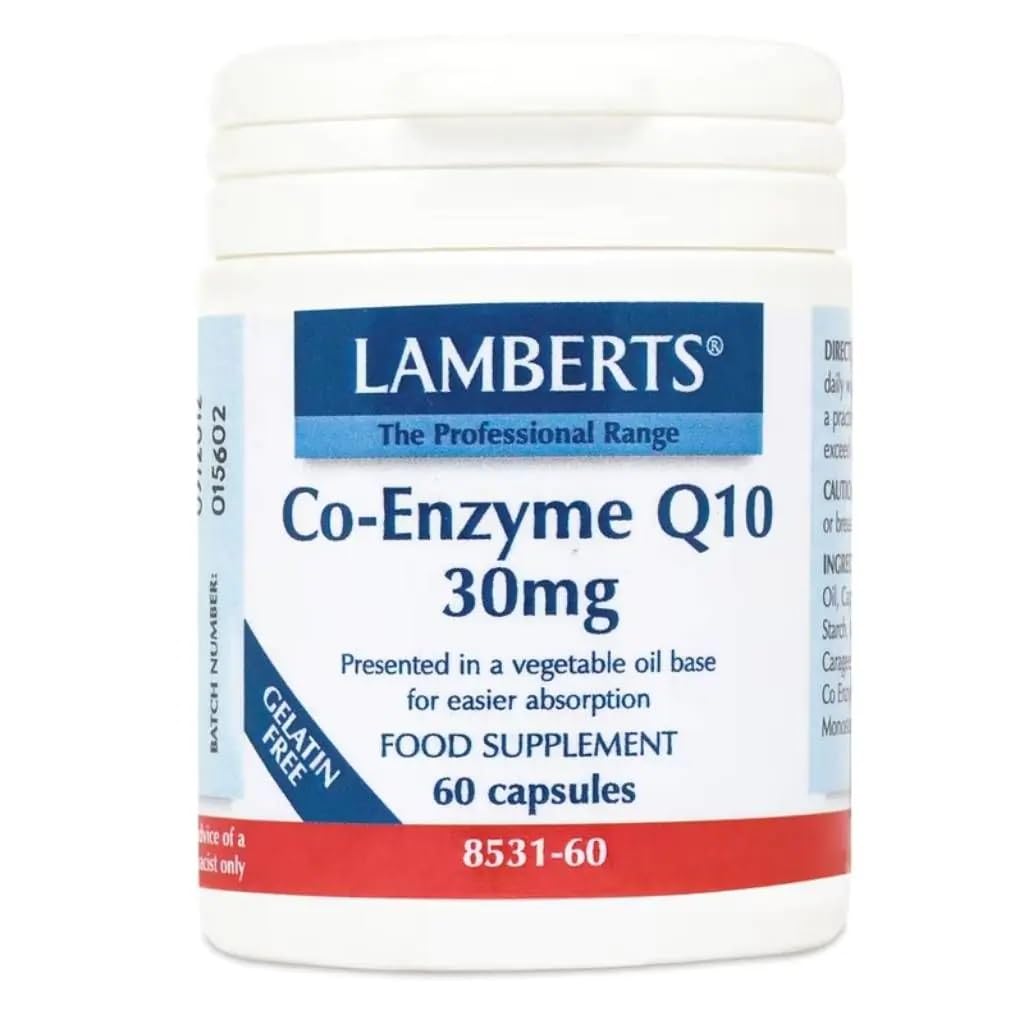 Lamberts Co-Enzyme Q10 30mg – Natural Ubiquinone for Energy Release & Cellular Support – Vegan – 60 Capsules