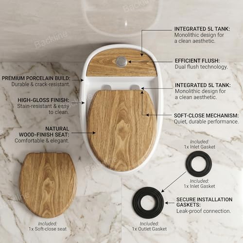 Image of Backline Commode Toilet /Floor Mount Ceramic Western Commode Siphonic Flushing With In-build 5L Tank & Soft Closing Toilet Seat - 12 inch Inch S Trap Outlet Is From Floor (White) (7 Years Color Warranty)