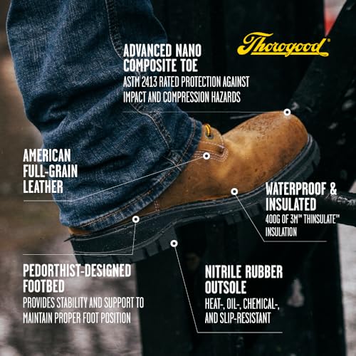 Thorogood 8” Waterproof Work Boots for Men - Insulated & Safety Toe - Genesis Series - Full-Grain Leather with Comfort Insoles & Traction Outsoles4