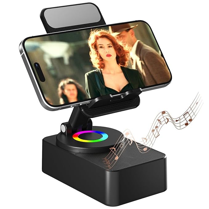 Image of CARE CASE JTP Foldable Mobile Phone Desk Holder, 360 Rotating Phone Stand with Wireless Bluetooth Speaker, 3 in 1 Mobile Phone Holder Stand