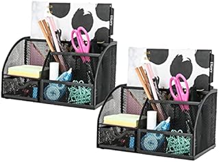 EXERZ Desk Organiser 2pcs set /Mesh Desk Tidy/Pen Holder/Multifunctional Organizer EX348 - Black