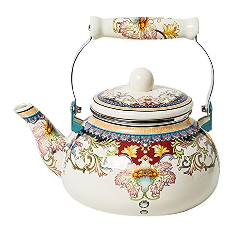 Pevfeciy Wasserkessel Emaille 2.4L Nostalgie Teekessel Retro Wasserkocher Induktion Cover