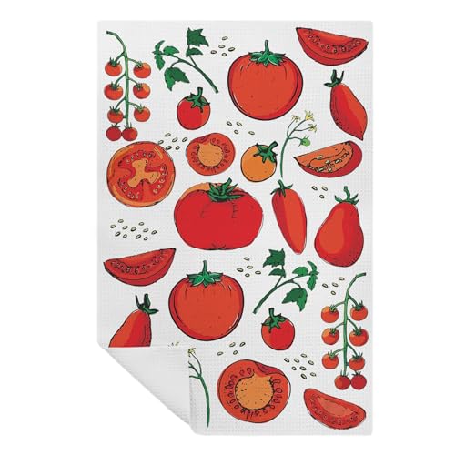 Foritho Tomato Decor Kitchen Towels,Cherry Tomatoe Decorative Hand Towels for Bathroom, Farmhouse Kitchen Bathroom Decor, 16x24 Inch