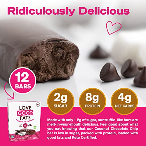 Love Good Fats Keto Bars, Truffle Coconut Chocolate Chip - Plant-Based Protein Snack, Low Carb, Low Sugar, Gluten Free, Non Gmo, 12 Pack #TOP2