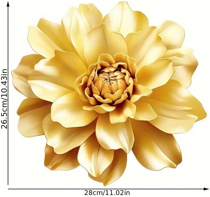 Gold Dahlia Flower Toilet Cover Sticker Decals,Spring Flower Leaf Butterfly Waterproof Toilet Lid Tank Seat Decals Cistern Self-Adhesive Bathroom Wall Sticker