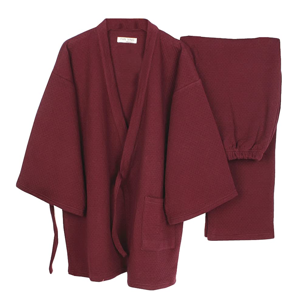 Fancy Pumpkin Plus épais Hommes Stil japonais Roben lâche Hiver Chaud Kimono Pyjamas kostüm [Taille L vin Rouge]